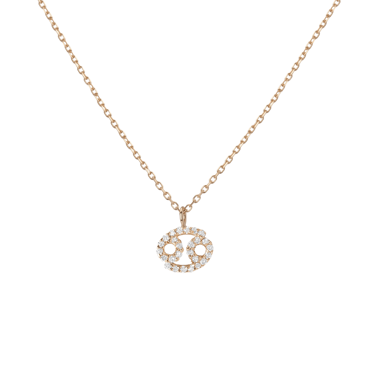 Pave Diamond Zodiac Necklace Cancer 14K 18K Yellow Gold