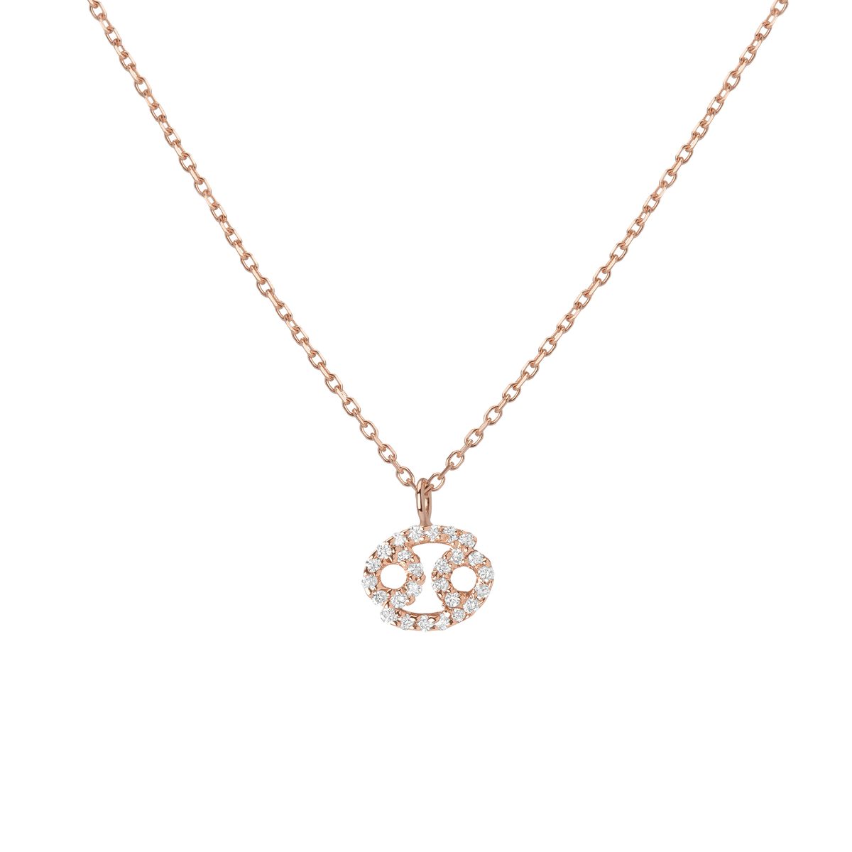 Pave Diamond Zodiac Necklace Cancer 14K 18K Rose Gold