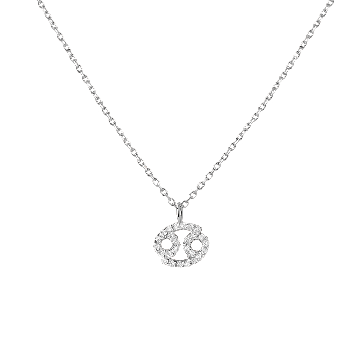 Pave Diamond Zodiac Necklace Cancer 14K 18K White Gold