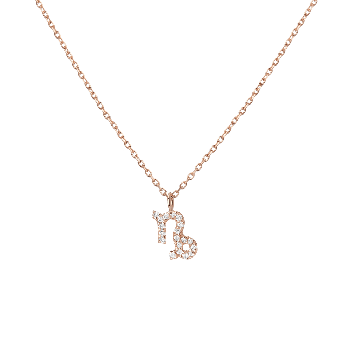 Pave Diamond Zodiac Necklace Capricorn 14K 18K Rose Gold