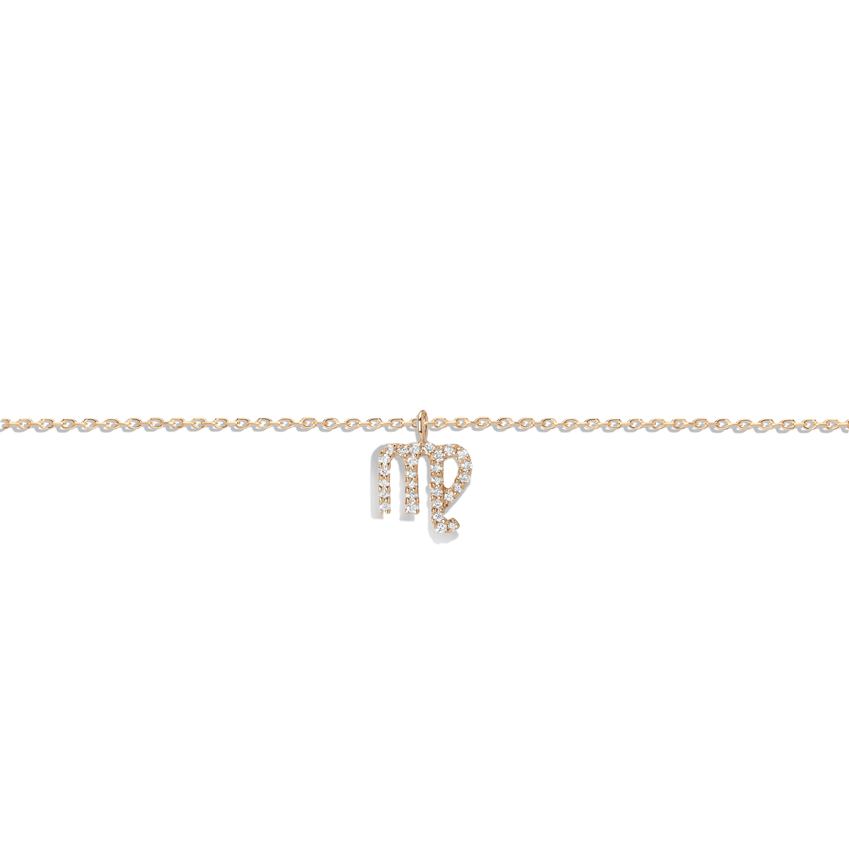 Pave Diamond Zodiac Bracelet Virgo 14K 18K Yellow Gold Front First