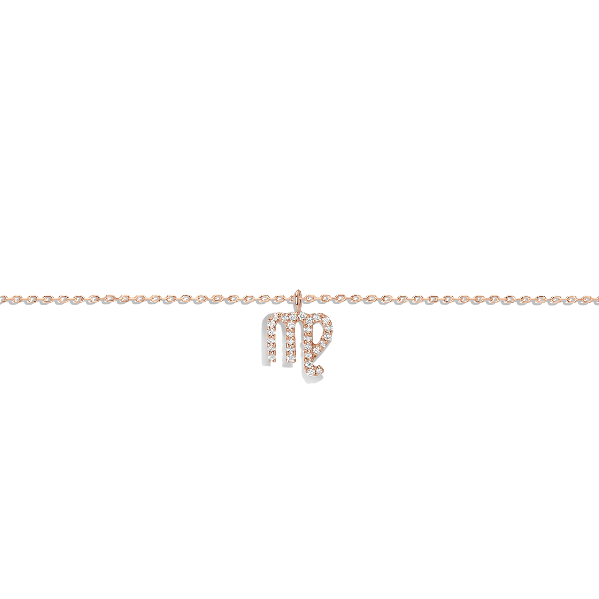 Pave Diamond Zodiac Bracelet Virgo 14K 18K Rose Gold Front First