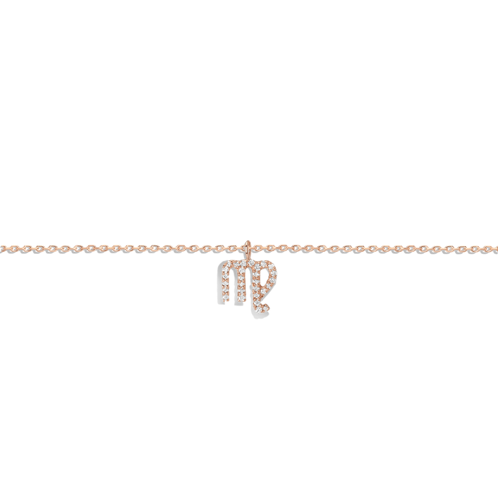 Pave Diamond Zodiac Bracelet Virgo 14K 18K Rose Gold Front First
