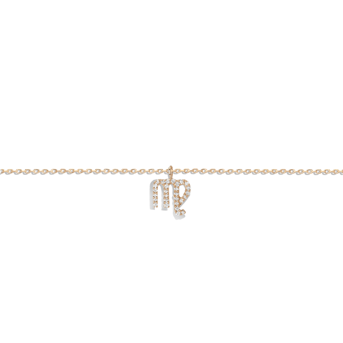 Pave Diamond Zodiac Bracelet Virgo 14K 18K Yellow Gold Front First