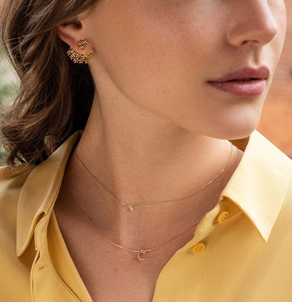 Diamond Bezel Necklace Lifestyle Model