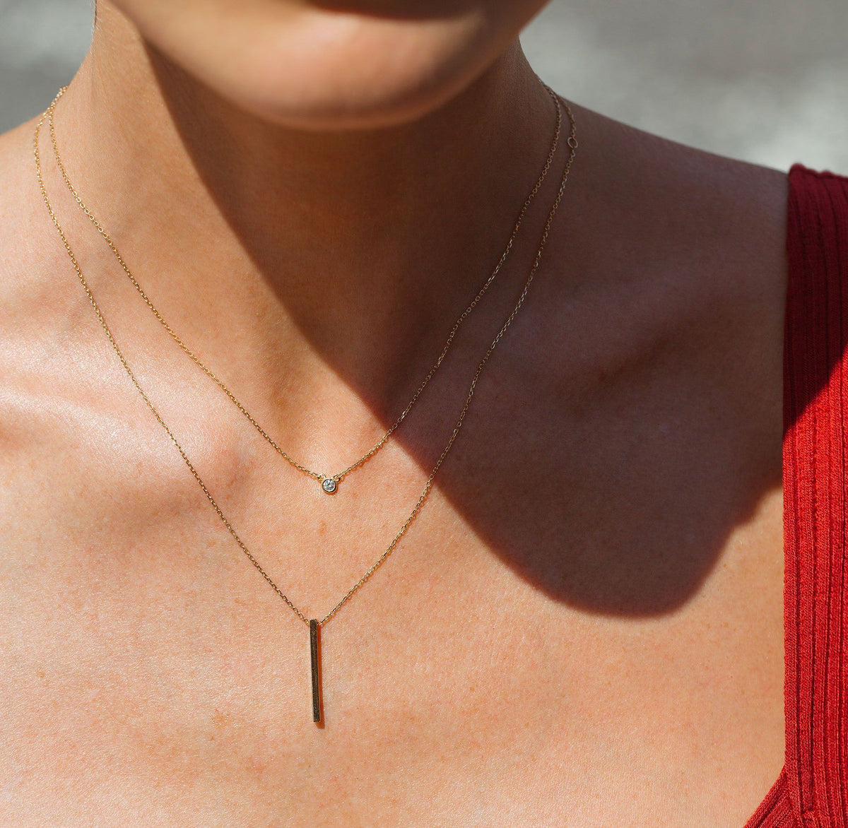 Diamond Bezel Necklace Lifestyle Model