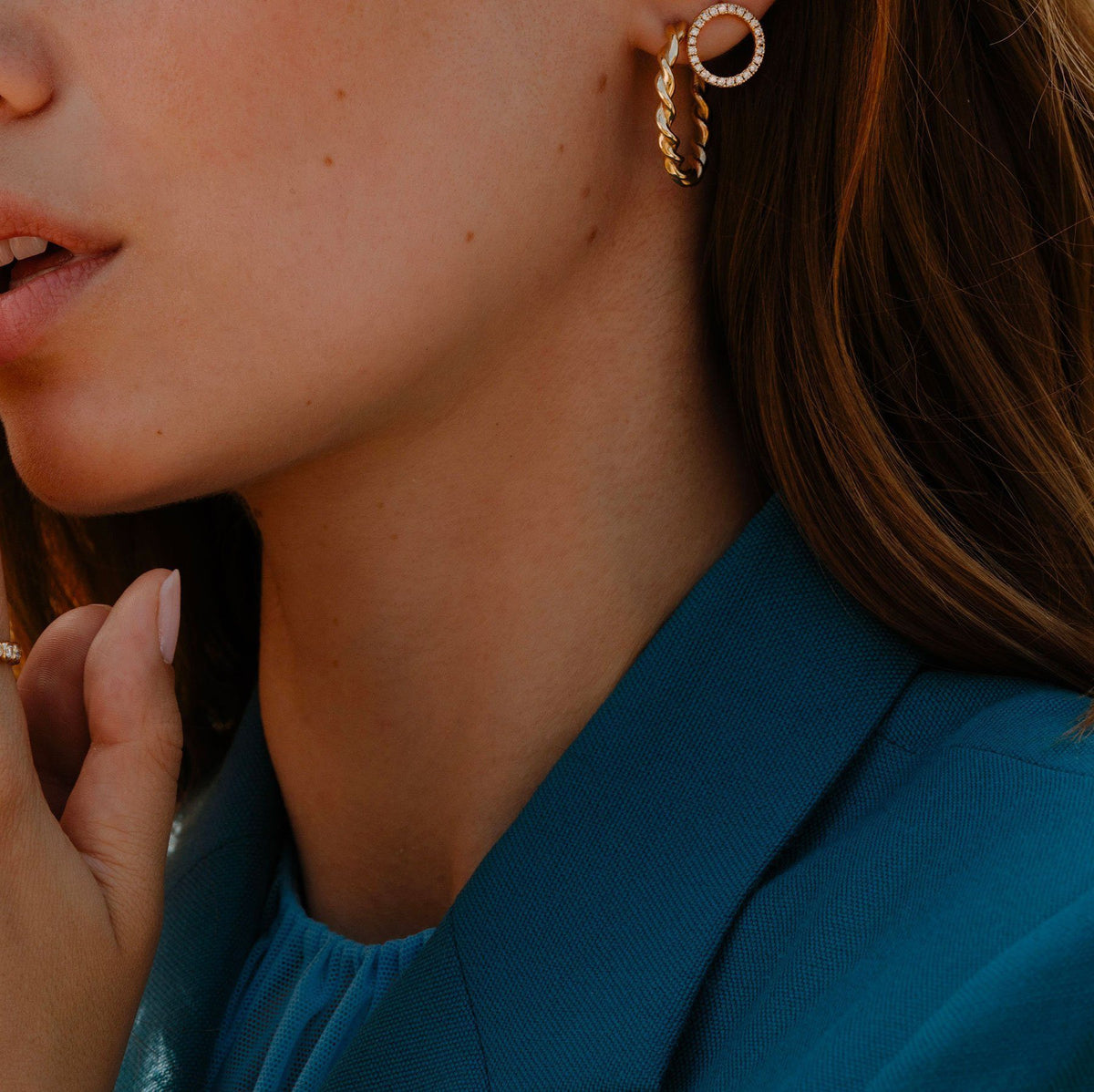 Diamond Circle Earrings Lifestyle Model