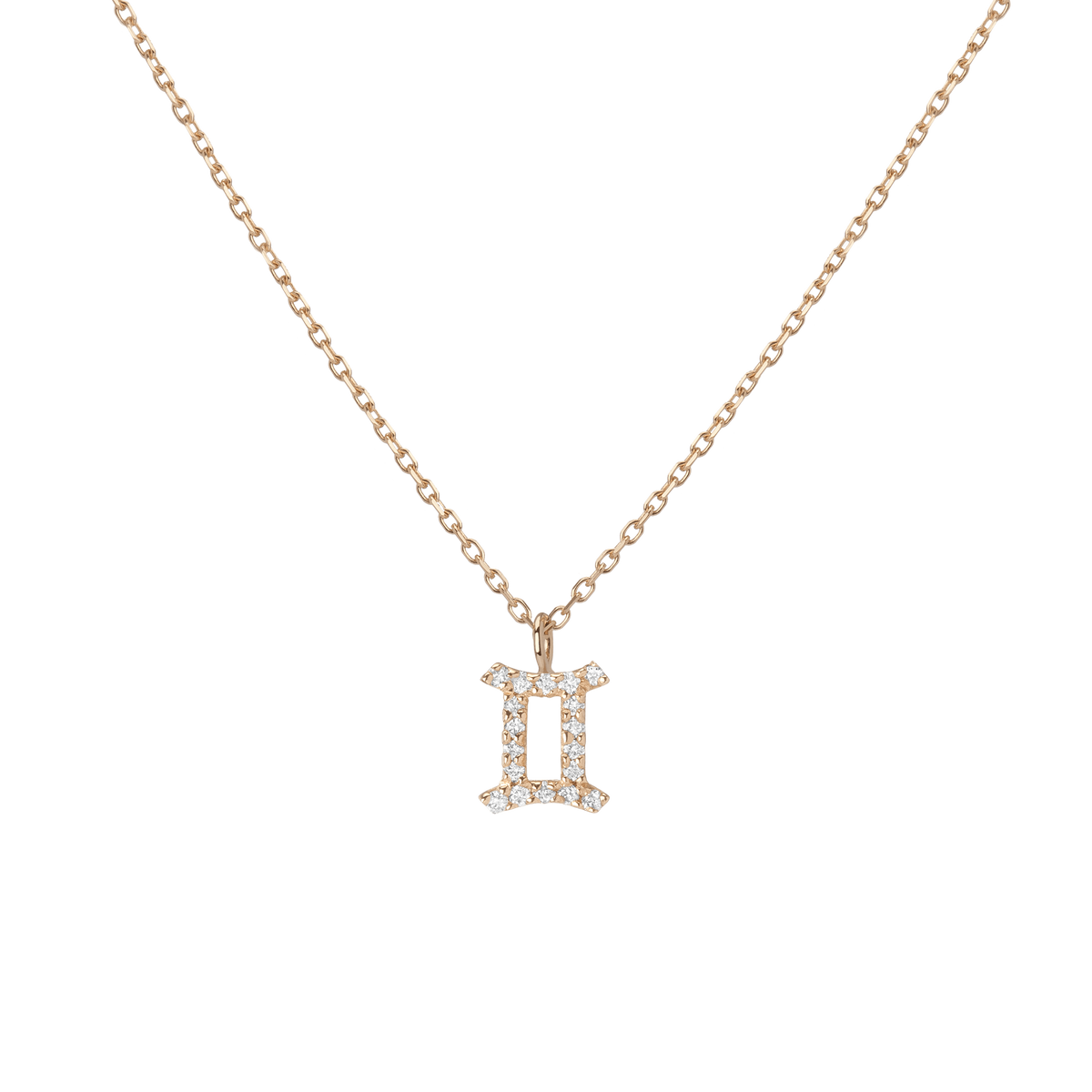 Pave Diamond Zodiac Necklace Gemini 14K 18K Yellow Gold
