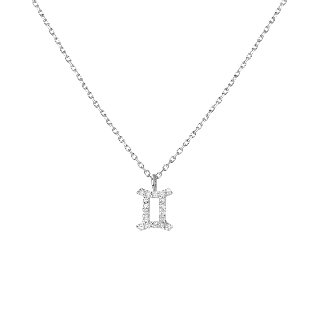 Pave Diamond Zodiac Necklace Gemini 14K 18K White Gold