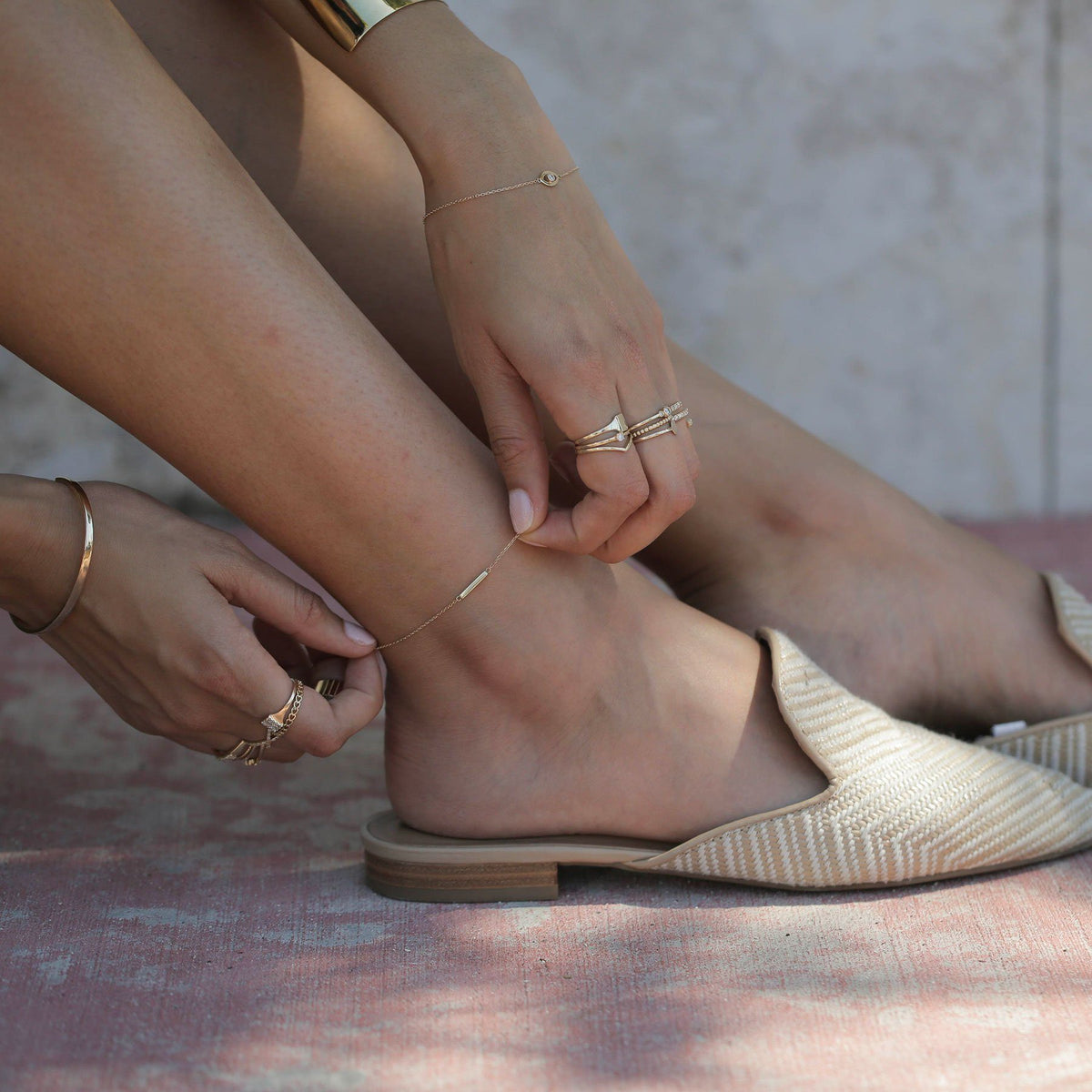 Midi Gold Bar Anklet On Model Lifestyle