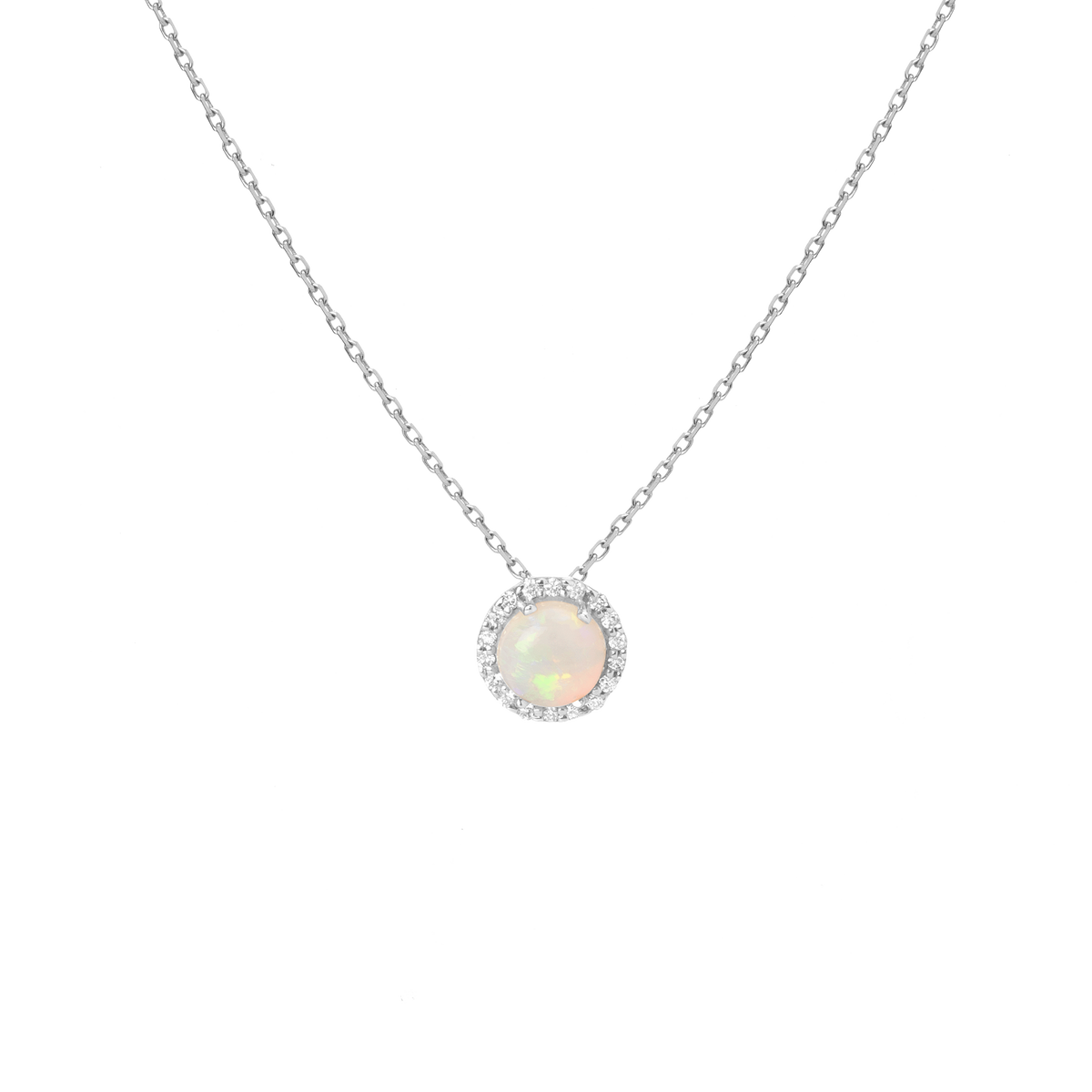 Opal Diamond Pendant White Gold Vermeil 14K White Gold 18K White Gold White Diamonds First