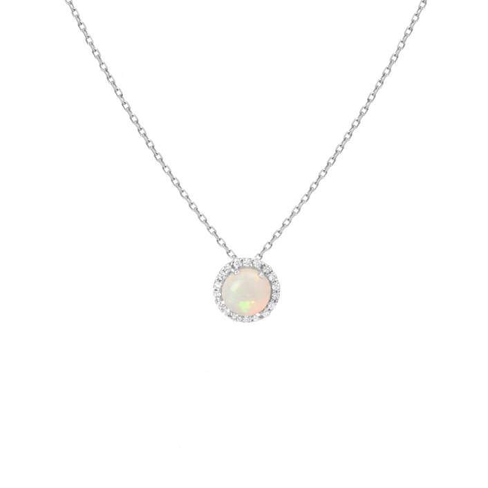 Opal Diamond Pendant White Gold Vermeil 14K White Gold 18K White Gold White Diamonds First