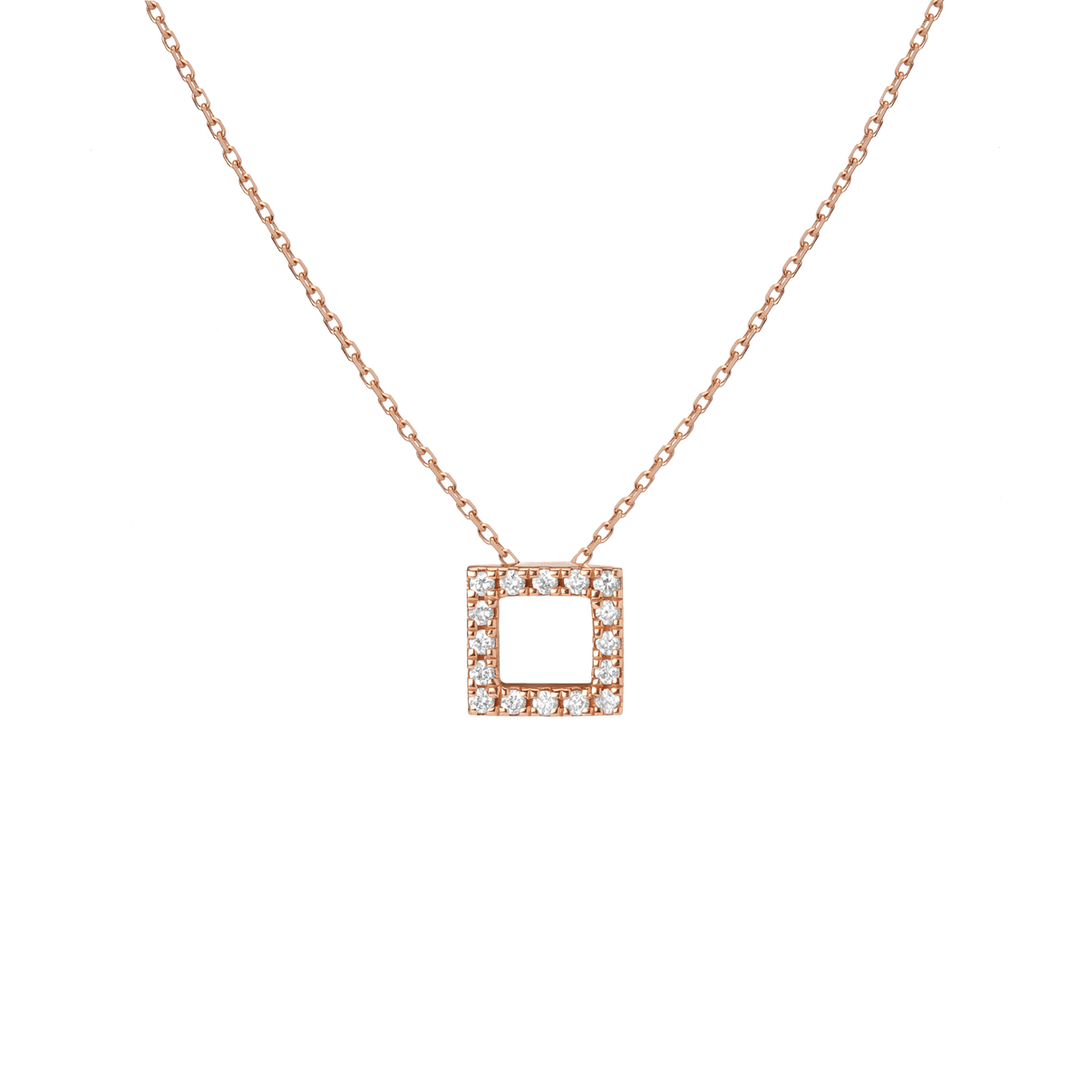 Diamond Square Pendant with White Diamonds Rose Gold Vermeil 14K Rose Gold 18K Rose Gold White Diamonds First