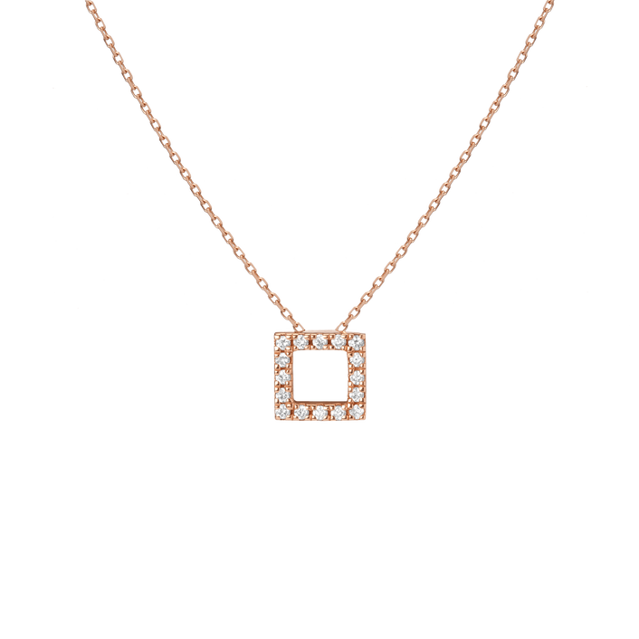 Diamond Square Pendant with White Diamonds Rose Gold Vermeil 14K Rose Gold 18K Rose Gold White Diamonds First