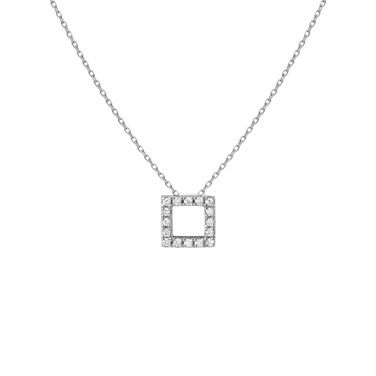 Diamond Square Pendant with White Diamonds White Gold Vermeil 14K White Gold 18K White Gold White Diamonds First