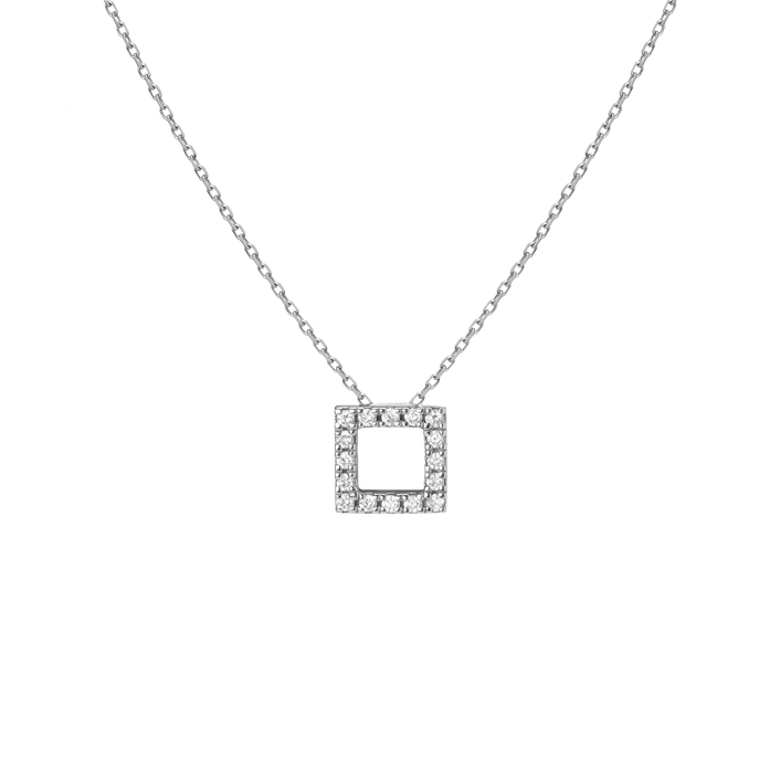Diamond Square Pendant with White Diamonds White Gold Vermeil 14K White Gold 18K White Gold White Diamonds First