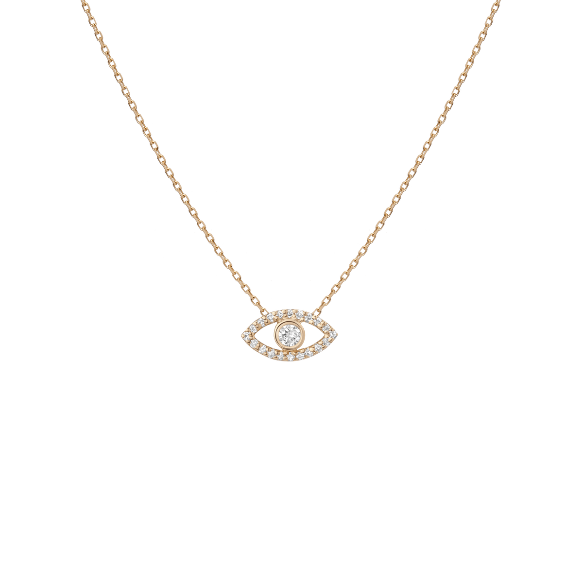 Pave Diamond Evil Eye Necklace Yellow Gold Vermeil 14K Yellow Gold 18K Yellow Gold White Diamonds First