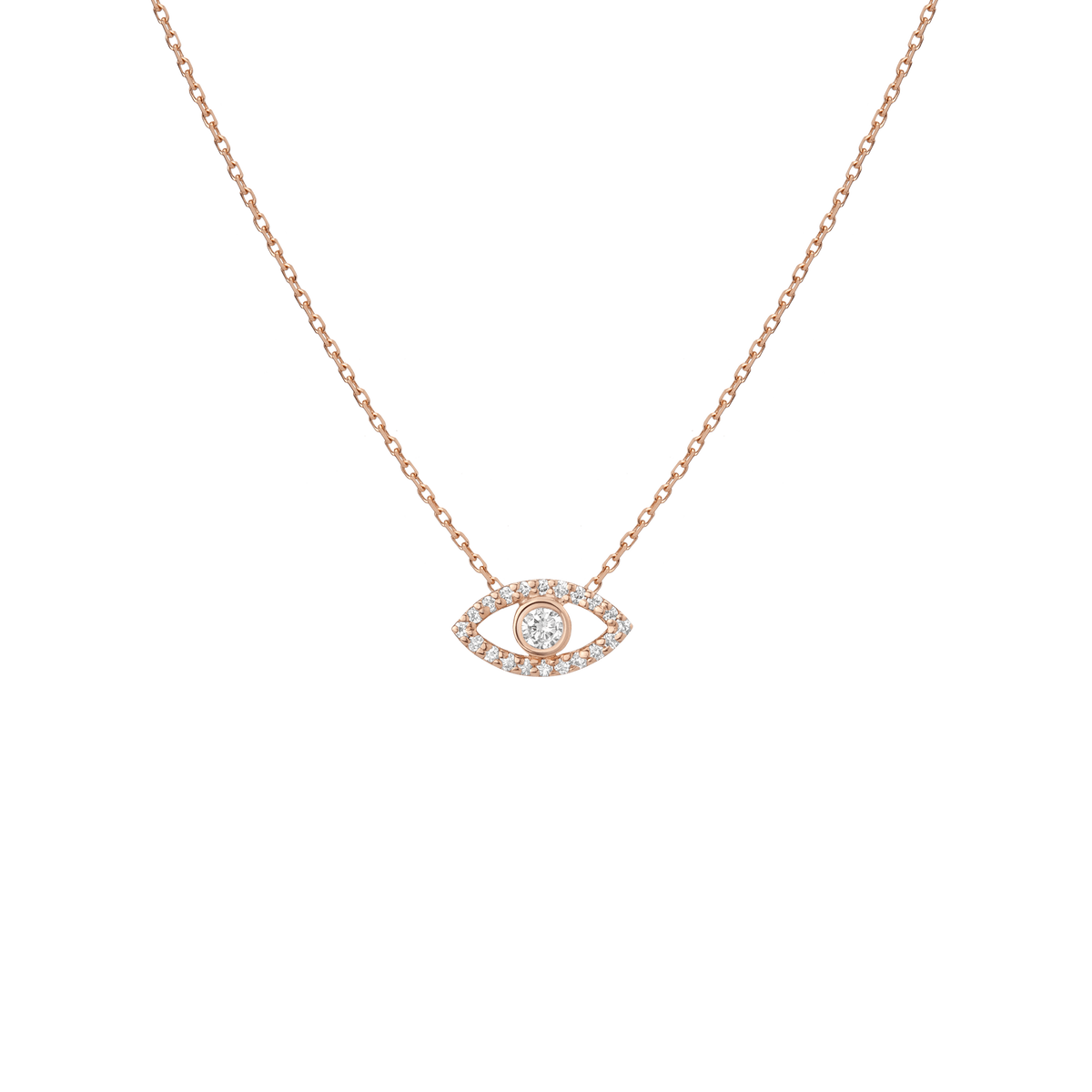 Pave Diamond Evil Eye Necklace Rose Gold Vermeil 14K Rose Gold 18K Rose Gold White Diamonds First