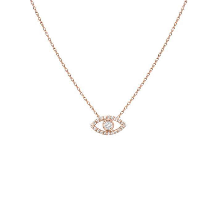 Pave Diamond Evil Eye Necklace Rose Gold Vermeil 14K Rose Gold 18K Rose Gold White Diamonds First