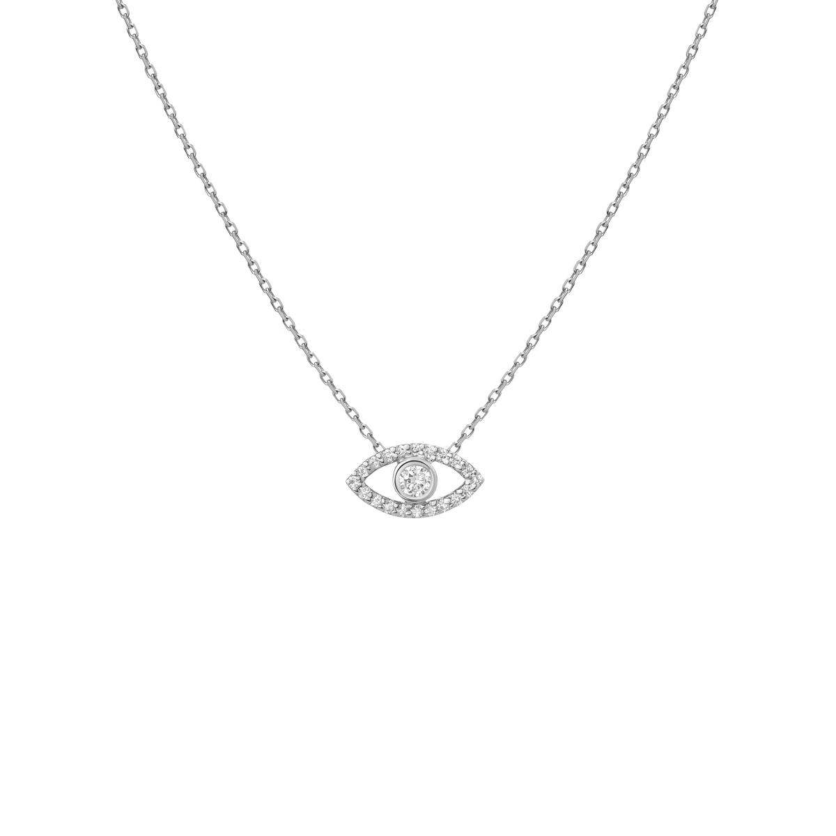 Pave Diamond Evil Eye Necklace White Gold Vermeil 14K White Gold 18K White Gold White Diamonds First
