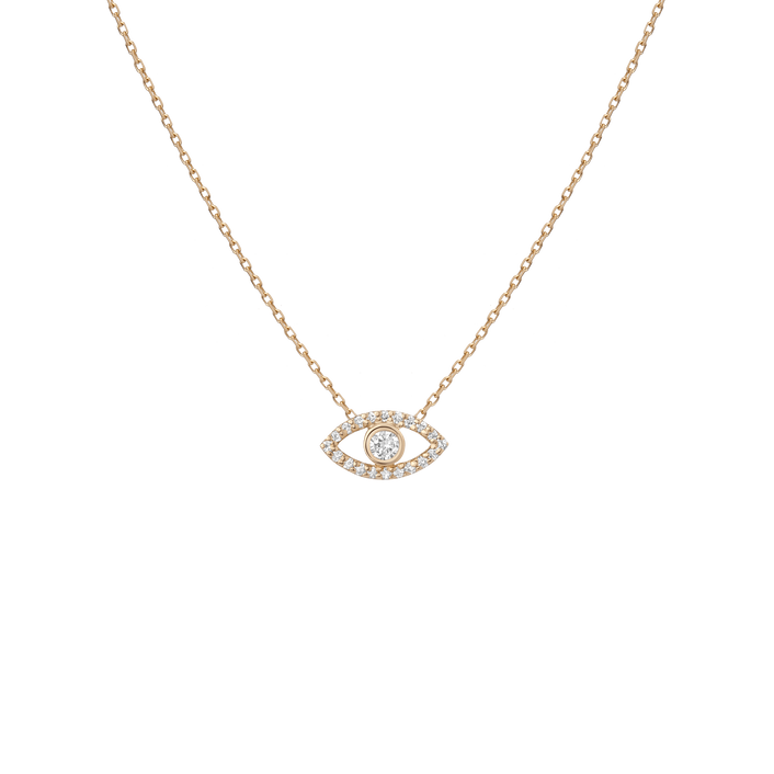 Pave Diamond Evil Eye Necklace Yellow Gold Vermeil 14K Yellow Gold 18K Yellow Gold White Diamonds First