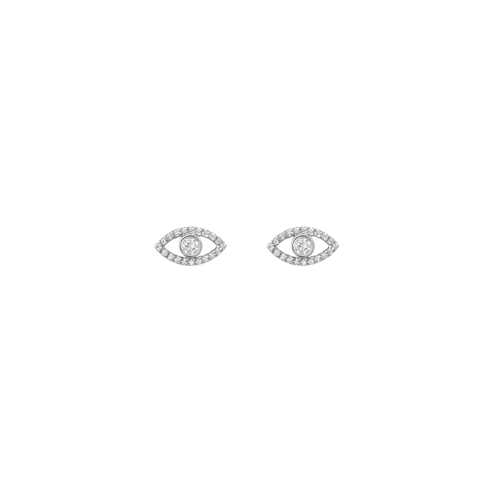 Pave Diamond Evil Eye Earrings White Gold Vermeil 14K White Gold 18K White Gold White Diamonds First Single | Pair