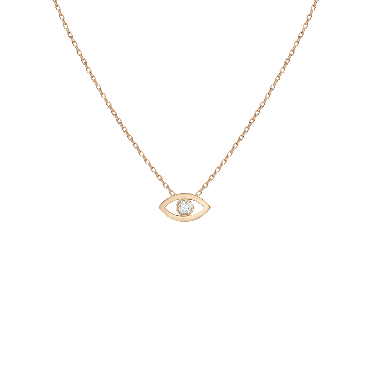 Diamond Bezel Evil Eye Necklace Yellow Gold Vermeil 14K Yellow Gold 18K Yellow Gold White Diamonds First