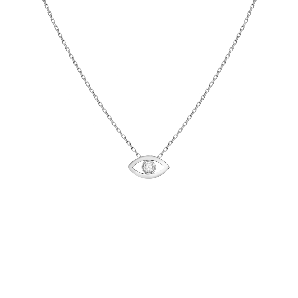 Diamond Bezel Evil Eye Necklace White Gold Vermeil 14K White Gold 18K White Gold White Diamonds First