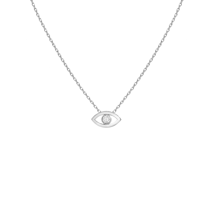 Diamond Bezel Evil Eye Necklace White Gold Vermeil 14K White Gold 18K White Gold White Diamonds First