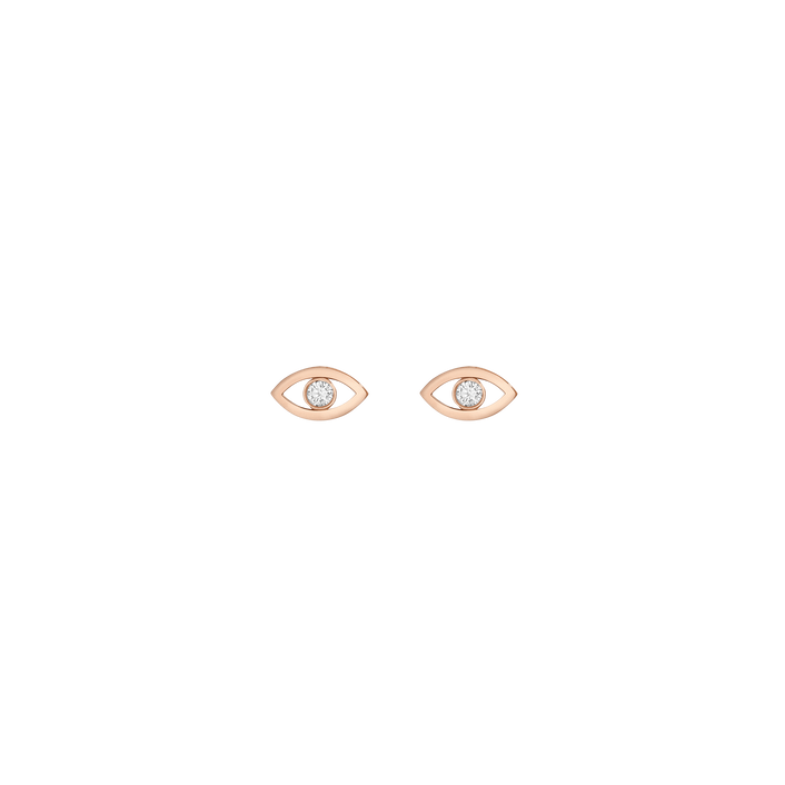 Diamond Bezel Evil Eye Earrings Rose Gold Vermeil 14K Rose Gold 18K Rose Gold White Diamonds First Single | Pair