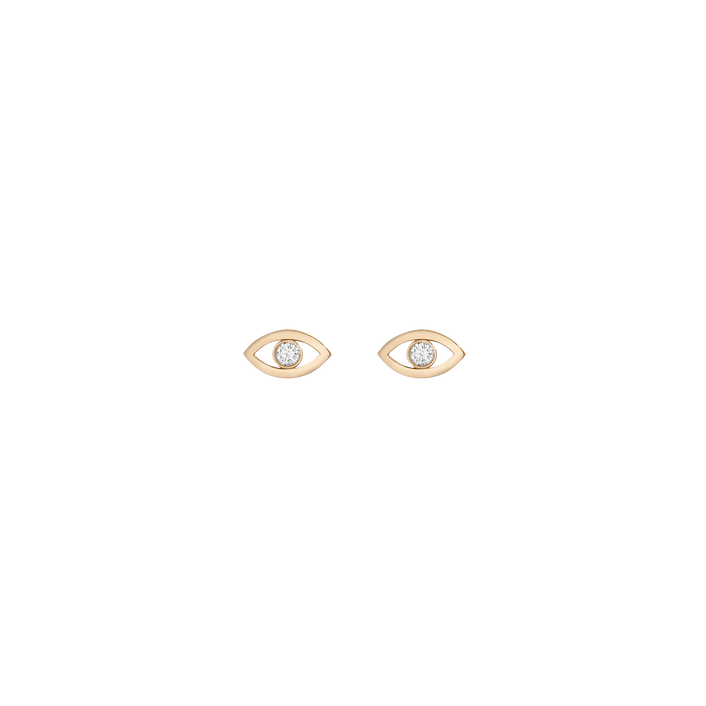 Diamond Bezel Evil Eye Earrings Yellow Gold Vermeil 14K Yellow Gold 18K Yellow Gold White Diamonds First Single | Pair