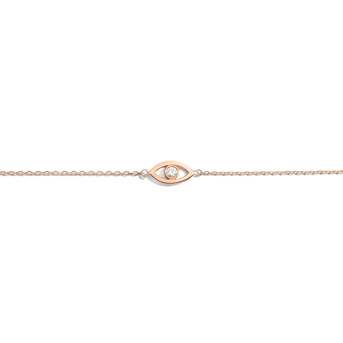 Diamond Bezel Evil Eye Bracelet Rose Gold Vermeil 14K Rose Gold 18K Rose Gold White Diamonds First 