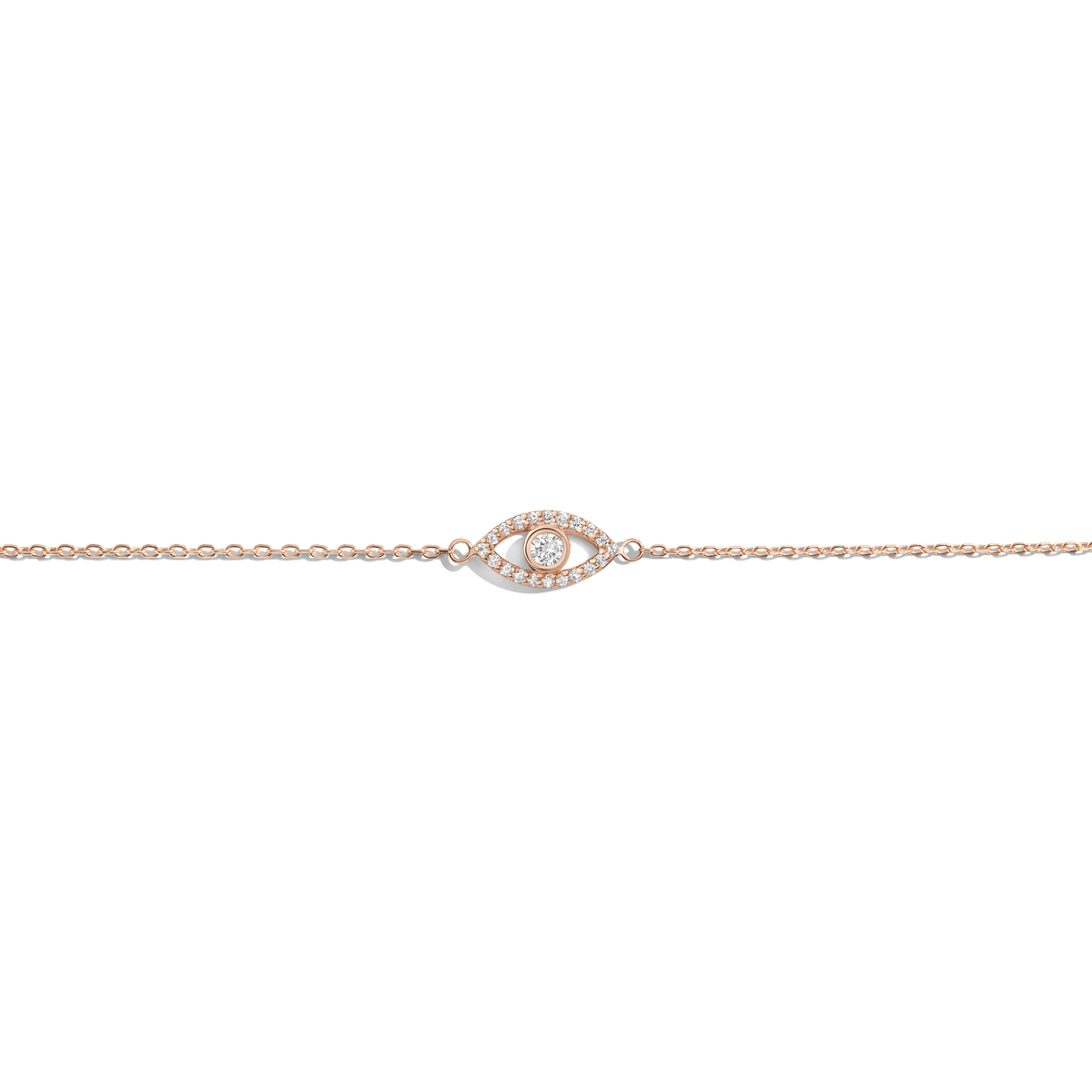 Diamond Bezel Evil Eye Bracelet Rose Gold Vermeil 14K Rose Gold 18K Rose Gold White Diamonds First 