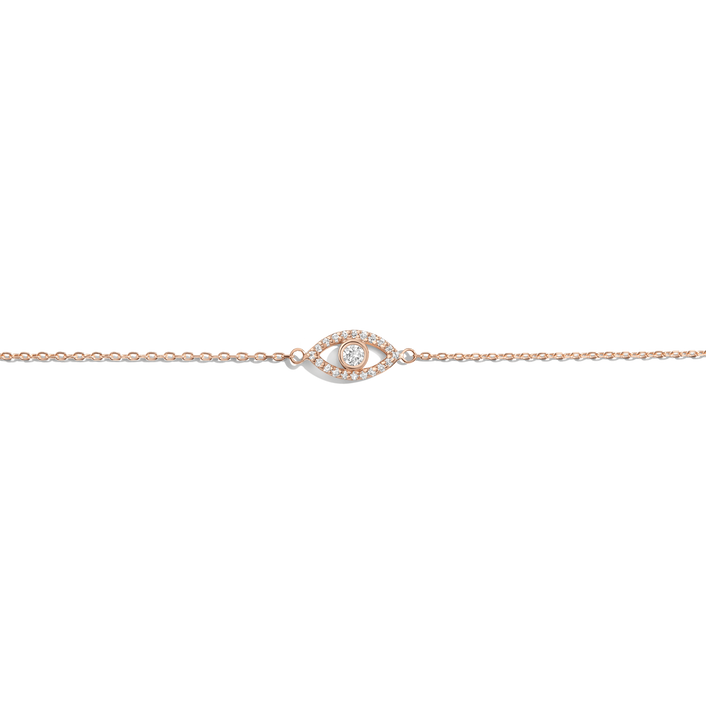 Diamond Bezel Evil Eye Bracelet Rose Gold Vermeil 14K Rose Gold 18K Rose Gold White Diamonds First 