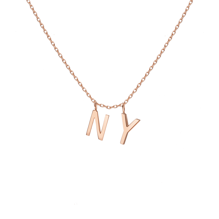 Double Mini Gold Letter Charm Pendant 14K 18K Rose Gold -A- -B- -C- -D- -E- -F- -G- -H- -I- -J- -K- -L- -M- -N- -O- -P- -Q- -R- -S- -T- -U- -V- -W- -X- -Y- -Z- First