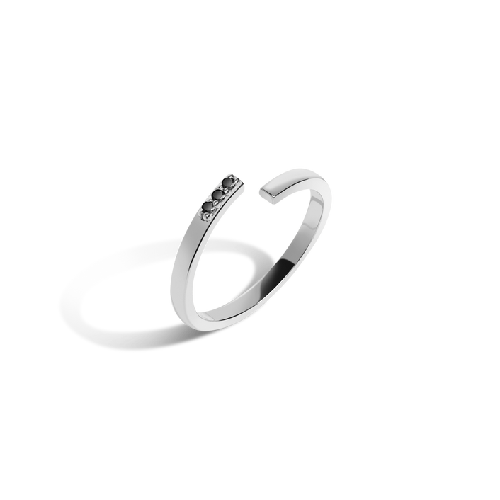 Mini Wraparound Ring  Sterling Silver White Gold Vermeil 14k White Gold 18k White Gold Black Diamonds Half Side  First