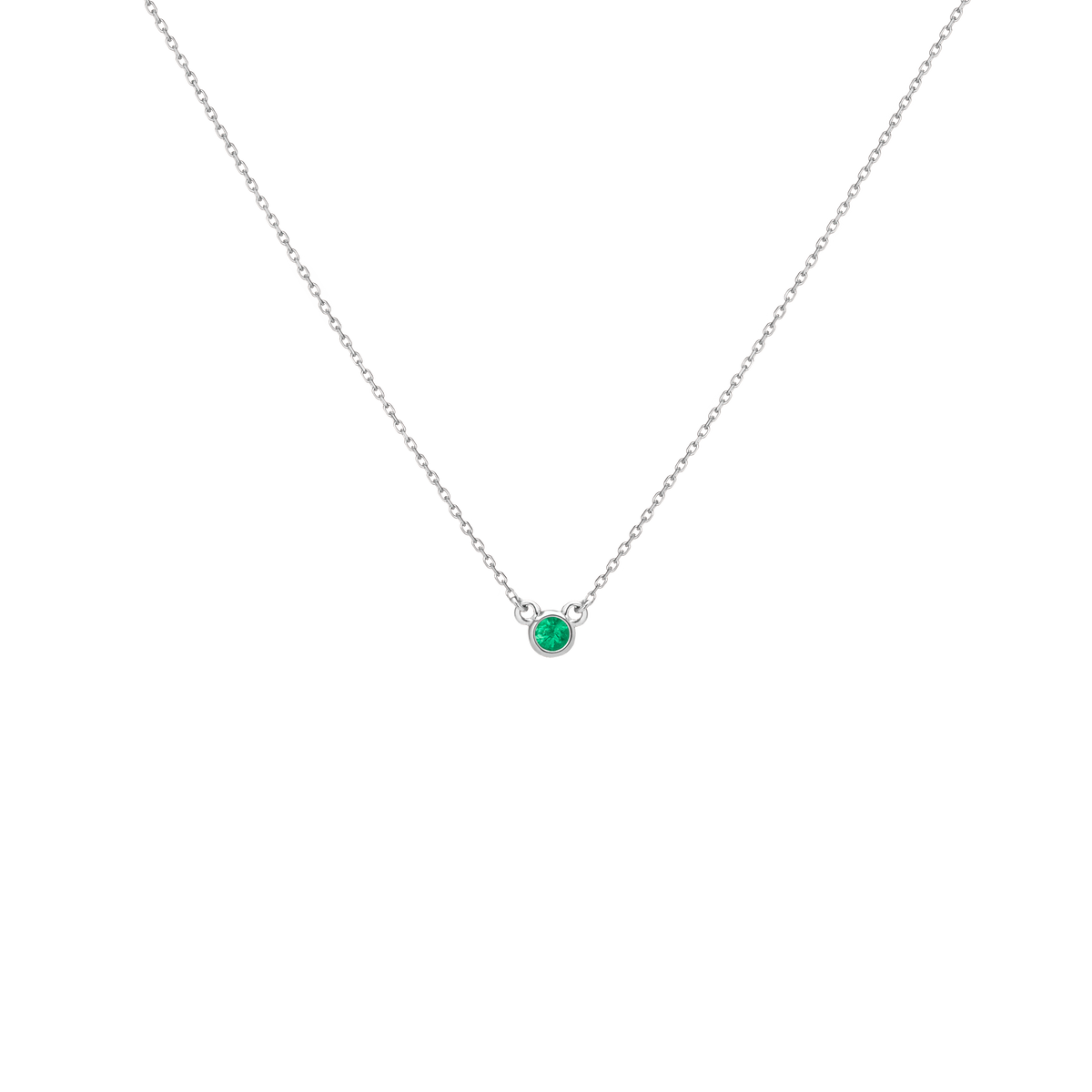 Birthstone Necklace Emerald - May 14K 18K White Gold First