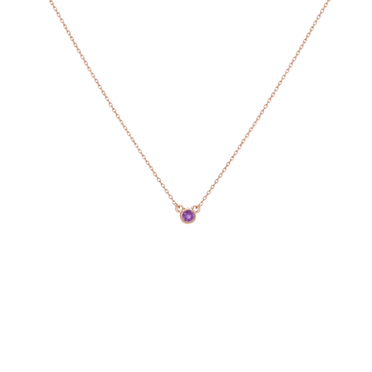 Birthstone Necklace Amethyst - Feb 14K 18K Rose Gold