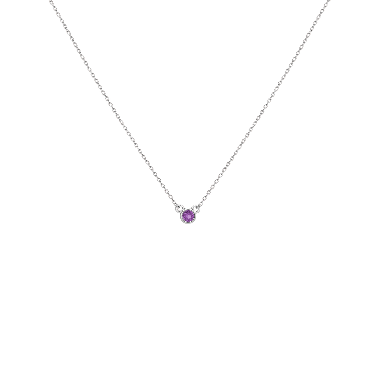 Birthstone Necklace Amethyst - Feb 14K 18K White Gold