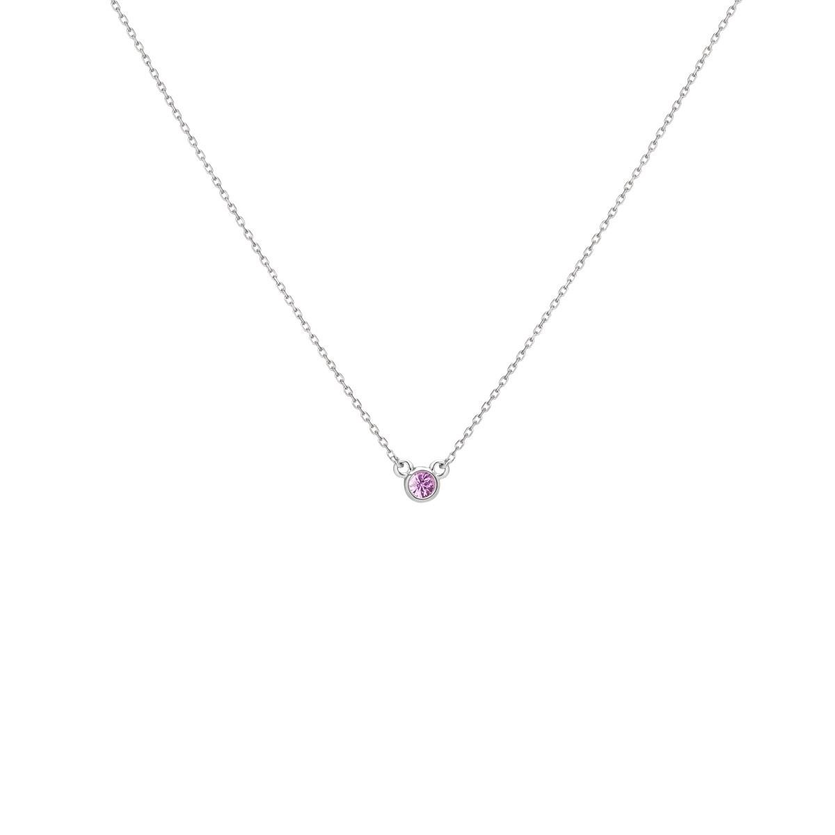 Birthstone Necklace Dark Pink Sapphire - Oct 14K 18K White Gold
