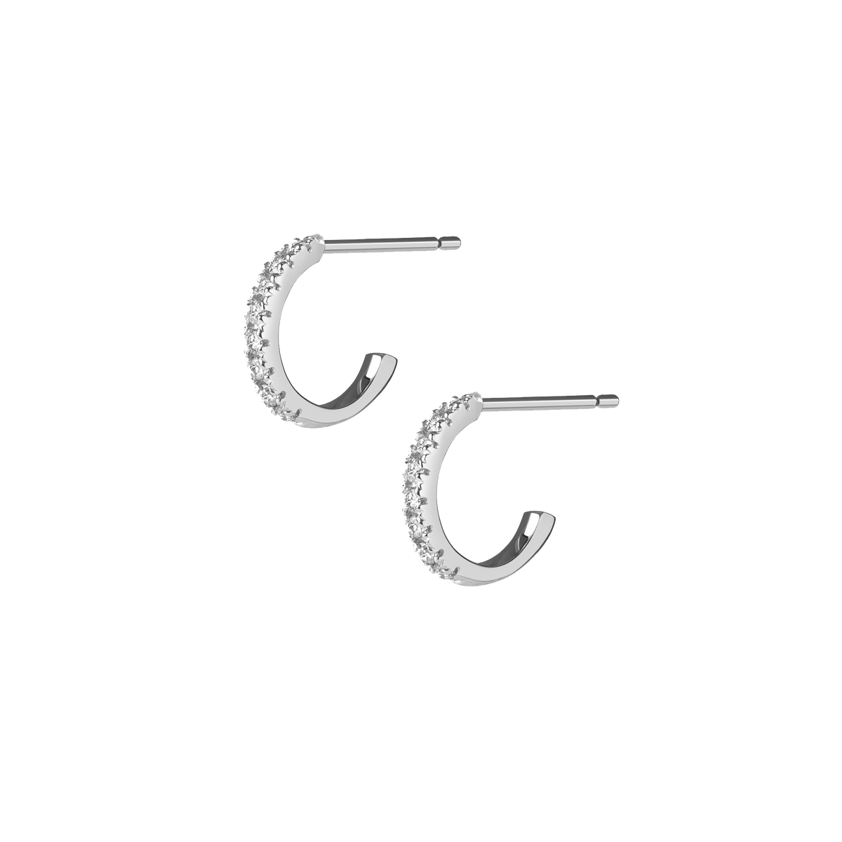 Huggie Earrings with White Diamonds White Gold Vermeil 14k 18k Pair | Single | First