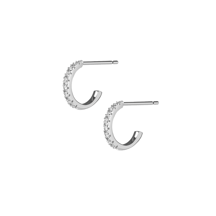 Huggie Earrings with White Diamonds White Gold Vermeil 14k 18k Pair | Single | First