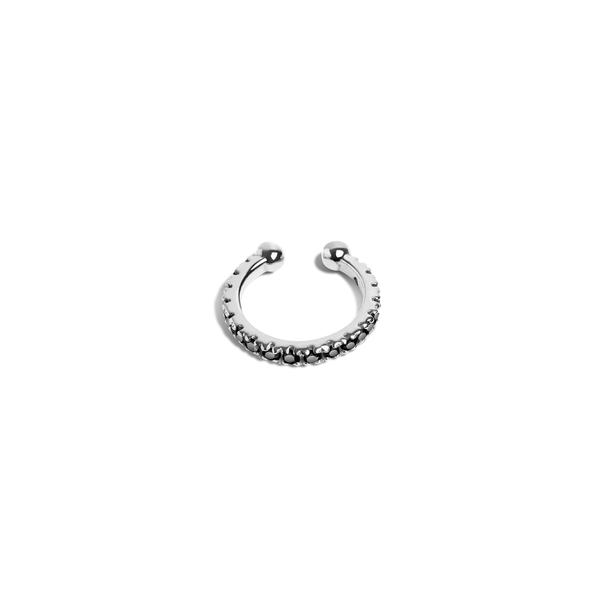 Mini Earcuff Sterling Silver White Gold Vermeil 14k White Gold 18k White Gold Black Diamonds Laid down Front First Pair | Single |