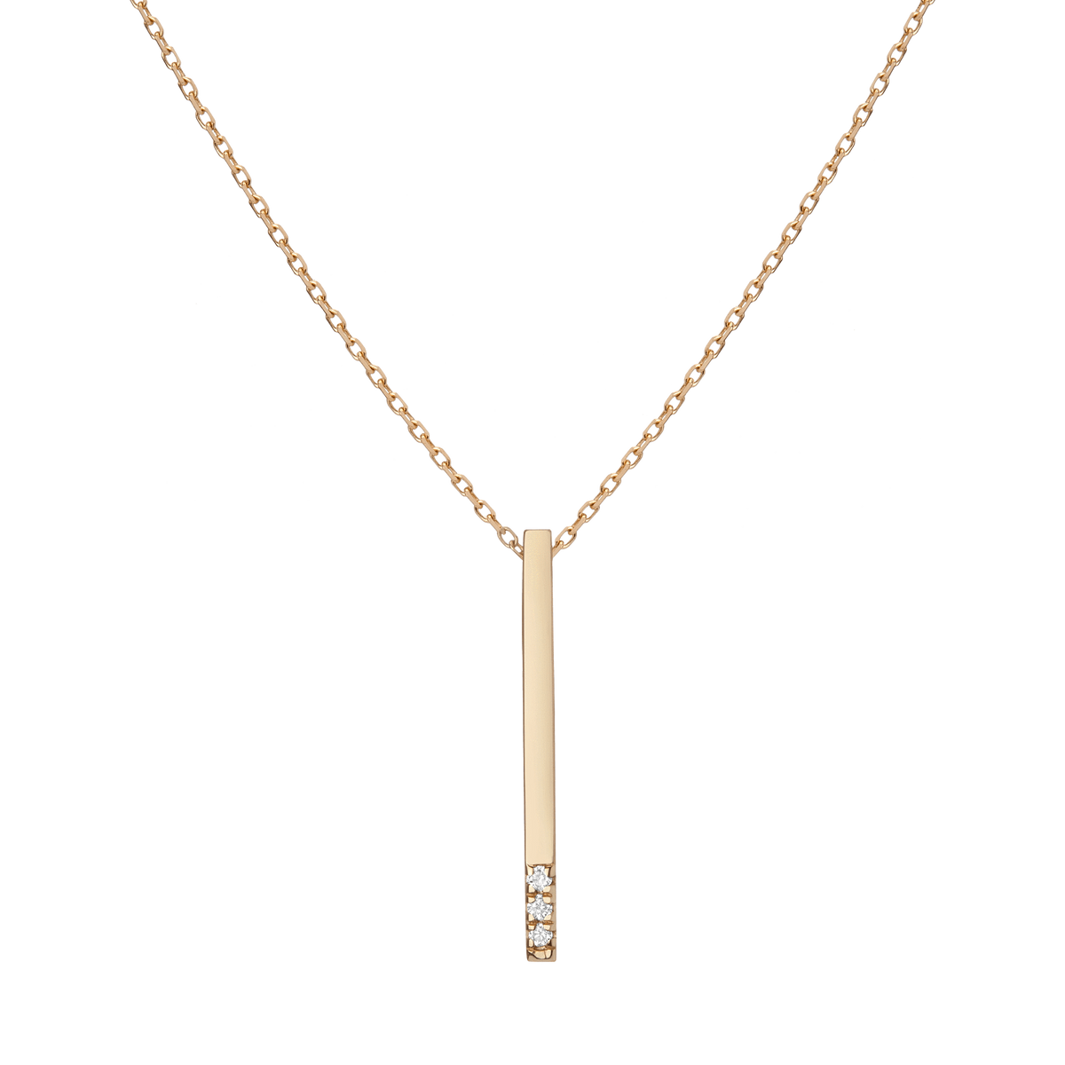 Diamond Short Gold Bar Drop Necklace Yellow Gold 14K 18K First