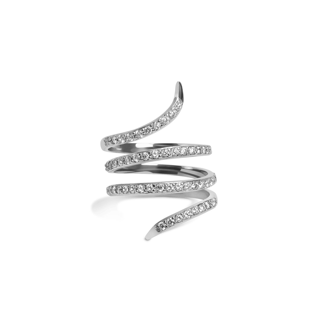 Diamond Snake Ring  Sterling Silver White Gold Vermeil 14k White Gold 18k White Gold White Diamonds    Front First
