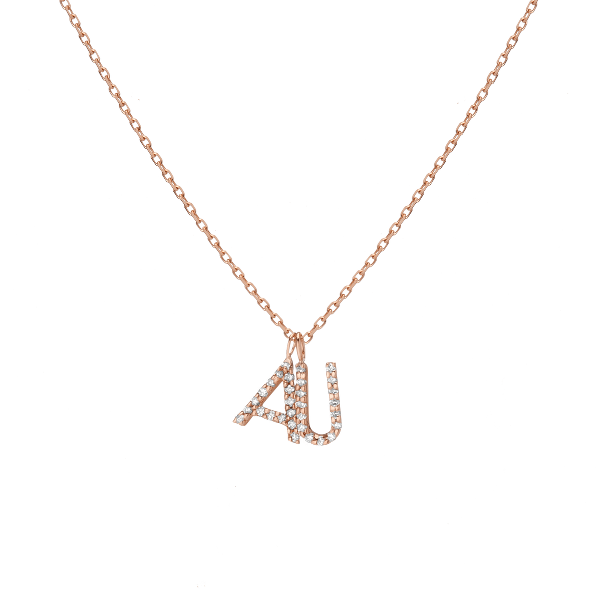 Double White Diamonds Mini Letter Charm Pendant 14K 18K Rose Gold -A- -B- -C- -D- -E- -F- -G- -H- -I- -J- -K- -L- -M- -N- -O- -P- -Q- -R- -S- -T- -U- -V- -W- -X- -Y- -Z- First