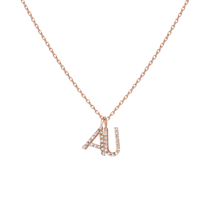 Double White Diamonds Mini Letter Charm Pendant 14K 18K Rose Gold -A- -B- -C- -D- -E- -F- -G- -H- -I- -J- -K- -L- -M- -N- -O- -P- -Q- -R- -S- -T- -U- -V- -W- -X- -Y- -Z- First