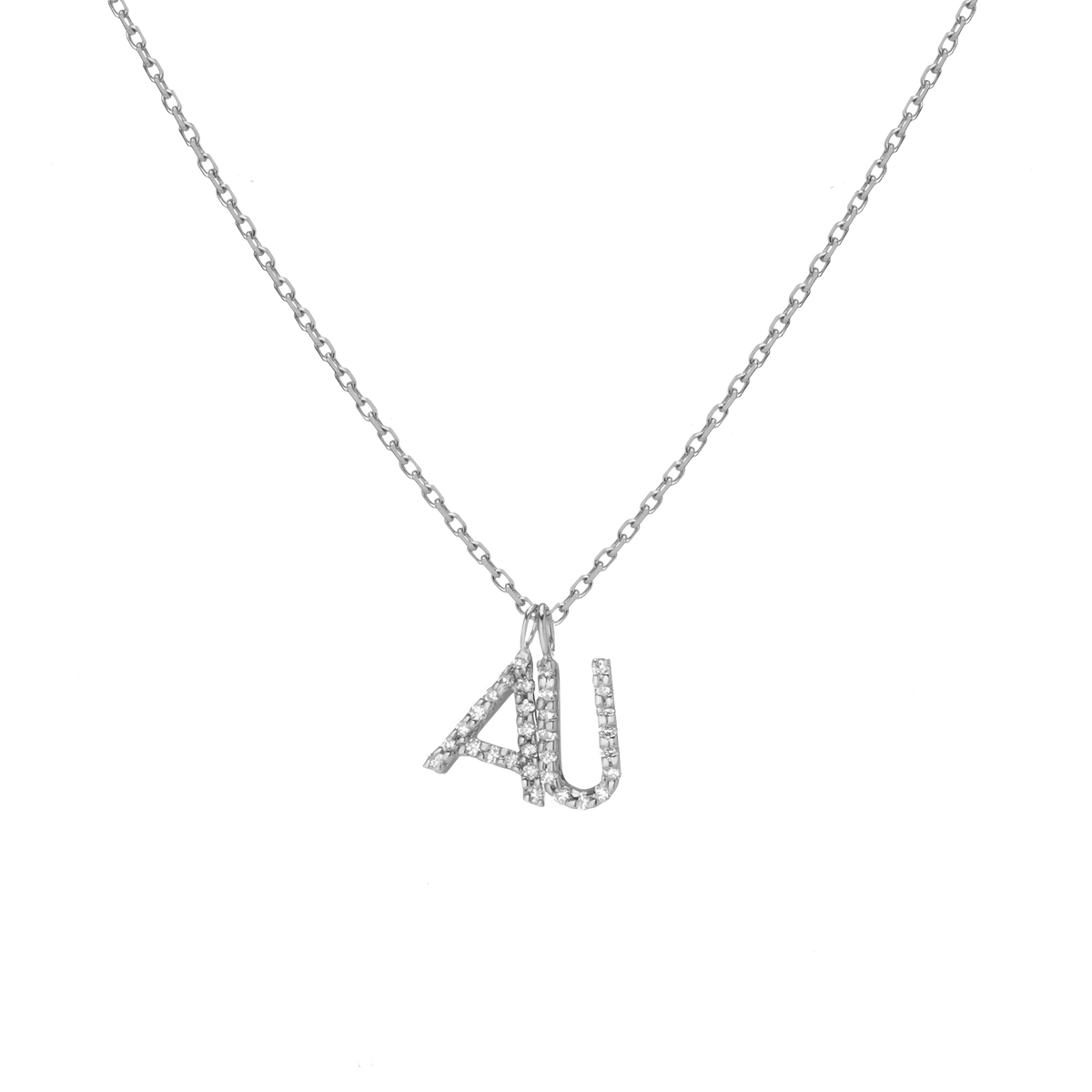Double White Diamonds Mini Letter Charm Pendant 14K 18K White Gold -A- -B- -C- -D- -E- -F- -G- -H- -I- -J- -K- -L- -M- -N- -O- -P- -Q- -R- -S- -T- -U- -V- -W- -X- -Y- -Z- First