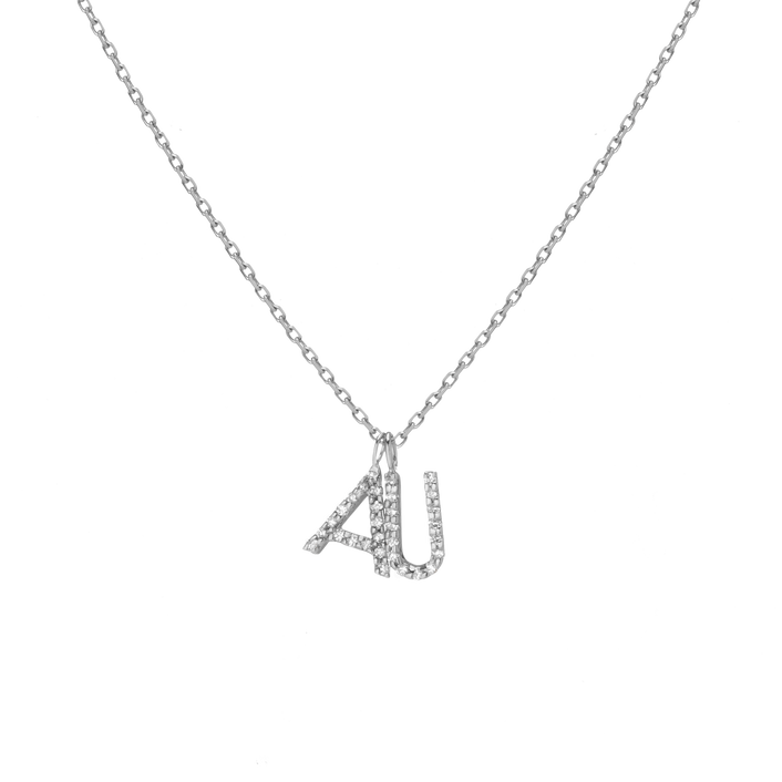 Double White Diamonds Mini Letter Charm Pendant 14K 18K White Gold -A- -B- -C- -D- -E- -F- -G- -H- -I- -J- -K- -L- -M- -N- -O- -P- -Q- -R- -S- -T- -U- -V- -W- -X- -Y- -Z- First