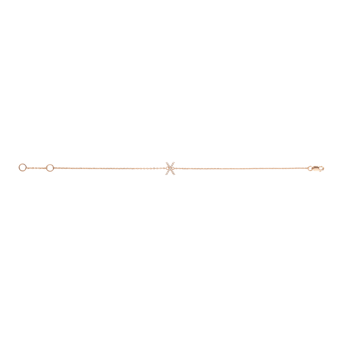 Mini Gold Letter Charm Bracelet with White Diamonds 14K Rose Gold 18K Rose Gold -A-  -B-  -C-  -D-  -E-  -F-  -G-  -H-  -I-  -J-  -K-  -L- -M-  -N-  -O-  -P-  -Q-  -R-  -S-  -T-  -U-  -V-  -W-  -X-  -Y-  -Z-